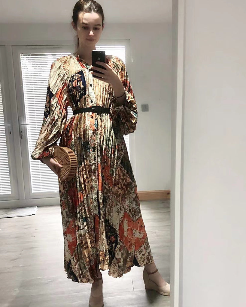 Vintage scarf print long sleeve hot sale shirt dress