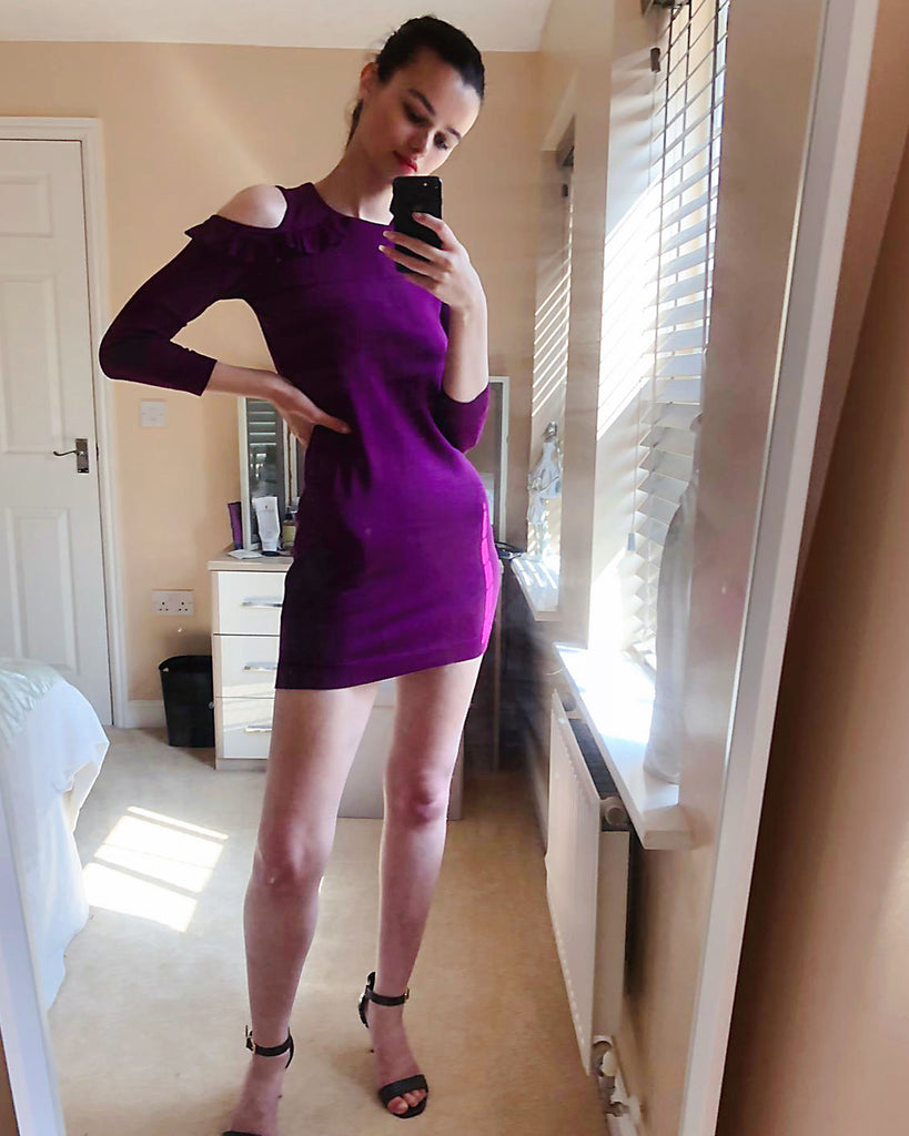 Frilled Cold Shoulder bodycon dress (Purple)