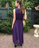 Chiffon pleated full length wedding maxi dress (Dark Purple)
