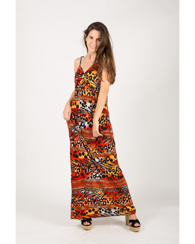 Multi Color Leopard print maxi dress (Red)