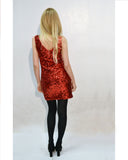 Plain color sequin V neck dress (Red)