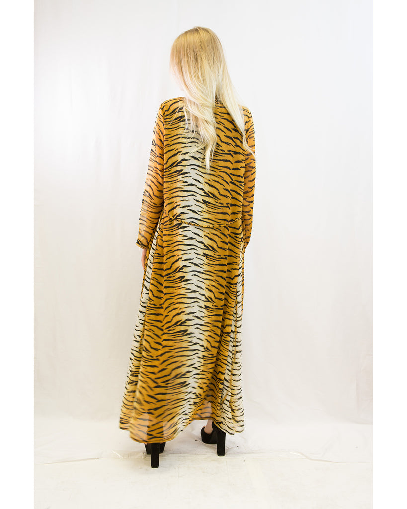 Tiger leopard print long shirt dress cardigan