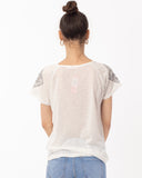 Silver Stud Shoulder Print T-shirt (WHITE)