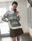Stripe Mix yard oversize Jumper (White)