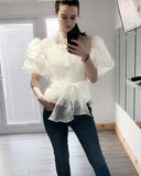 Organza shirt with big bow belt design in White