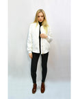 Qulited Satin White Puffer Bomber Jacket