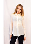 Plain Color Chiffon Shirt with Front Pocket (Cream)