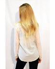 Plain Color Chiffon Shirt with Front Pocket (Cream)