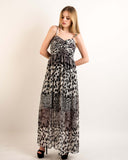 Leopard print Chiffon Pleated Bust & Sweetheart Neckline Maxi Dress