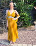 Strappy Chiffon Maxi Dress with Sequin waist detail and scarf (YELLOW)